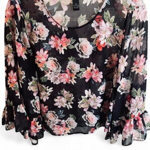 INC International Concepts Black Floral Sheer Blouse